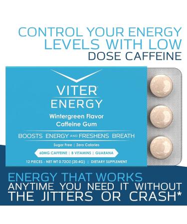 Buy Viter Energy Caffeinated Gum - 60mg Caffeine & B Vitamins - Sugar Free Wintergreen - 12pcs x 6 Packs - Boost Energy Anytime - Buy Online on GoSupps.com