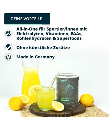 All-in-One Endurance Drink | Isotonic Beverage Powder | Brandl EAAS Minerals Electrolytes & Superfoods | 600g Lemon - Shop Internationally! - Buy Online on GoSupps.com