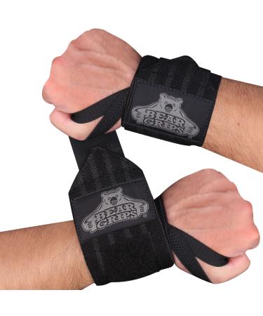 Bear Grips Wrist Wraps for Weightlifting Men, Wrist Straps for Weightlifting, Powerlifting Wrist Wraps, Weight Lifting Wrist Wraps for Women, Wrist Support for Weightlifting, Lifting Wrist Straps 12" Extra Strength: Black