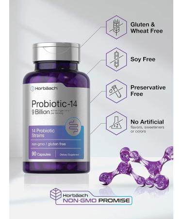 Horb ach Probiotics for Women & Men | 14 Strains for Digestive Health | 9 Billion CFU | 90 Capsules | Non-GMO & Gluten Free Supplement - Buy Online on GoSupps.com