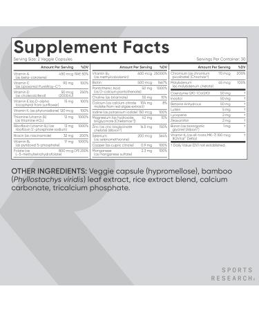 Sports Research Multivitamin Advanced Formula - 23 Essential Vitamins & Minerals with CoQ10 & Iodine - Daily Nutrient Support*- Non-GMO Tested & Gluten-Free -60 Veggie Capsules - Buy Online on GoSupps.com