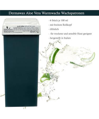 Dermawax Aloe Vera Wax Roll-On Cartridges - 6 Pieces 100ml | Warm Depilatory Wax for Hair Removal & Body Care - Buy Online on GoSupps.com