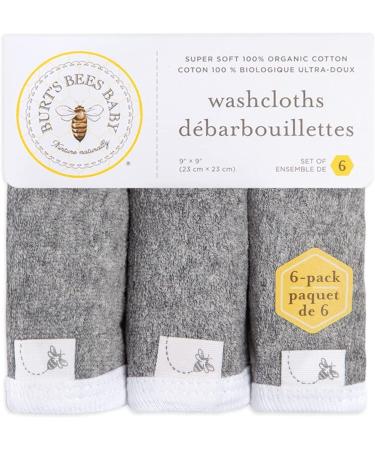 Washcloths 6-Pack - Super Soft Absorbent Knit Terry, 100% Organic Cotton, Heather Grey - Buy Online on GoSupps.com