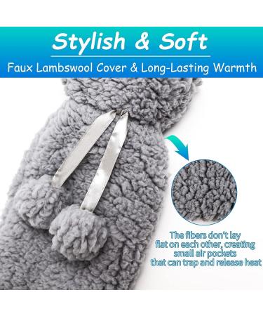 Feybey 2L Long Hot Water Bottle with Cover - Gray Faux Lambswool - 72cm Full Body Length - Extra Large Hot Water Bag for Men, Women, and Adults - Buy Online on GoSupps.com