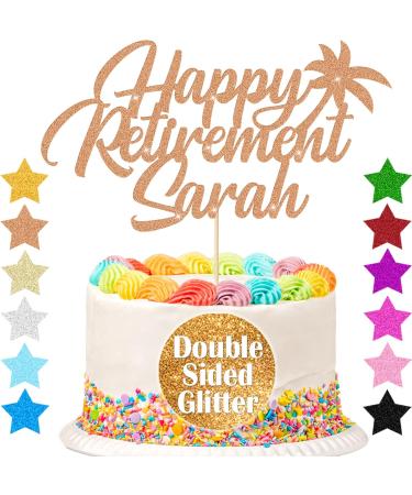 Personalised Retirement Cake Topper Happy Retirement Cake Toppers for Man Woman Retirement Gifts 11 Colours Customised Retirement Cake Decorations with Any Name Double Sided Glitter (Rose Gold) - Buy Online on GoSupps.com