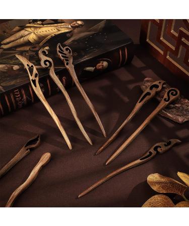 8-Piece Retro Wooden Hair Sticks Set - Handmade Chinese Vintage Hair Chopsticks - Brown Sandalwood Hairpin for Women - Bun Chignon Holder - Hair Accessories (Retro Style) - Buy Online on GoSupps.com