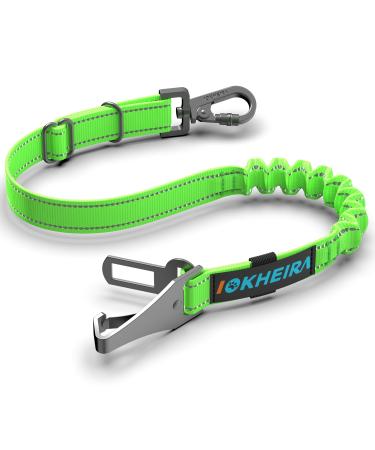 Iokheira dog seat belt for car dog belt for car safety dishes adjustable with universal plug & fastening of the locking rod (neon green)
