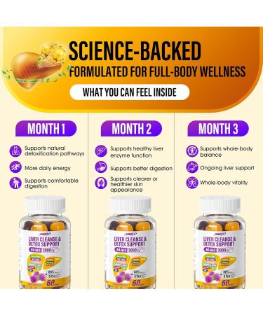Liver Cleanse Detox & Repair Gummies - 29-in-1 1500mg Milk Thistle Supplement with Beetroot Dandelion Artichoke, Vegan Gummy with NAC TUDCA Vitamins Supports Immune, Boosts Energy, Gut Health, 60 ct Mixed(Orange+Grape) 60 C  - Buy Online on GoSupps.com