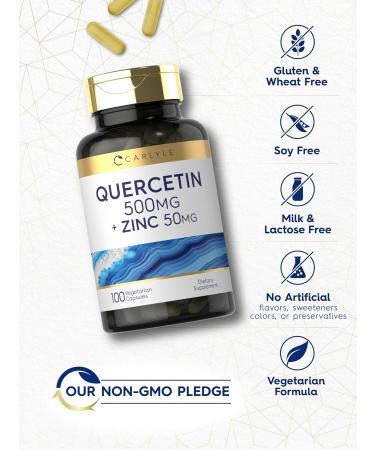 Carlyle Quercetin 500mg Capsules | with 50mg Zinc | 100 Count | Non-GMO and Gluten Free Supplement - Buy Online on GoSupps.com