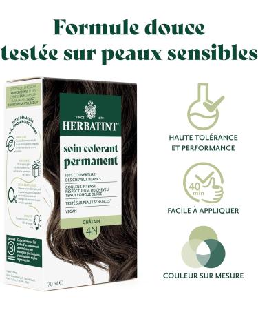 Herbatint Permanent Hair Color Treatment 4N Chestnut - 170 ml | Ammonia Free 100% Grey Coverage | Dermatologically Tested for Sensitive Skin with 8 Organic Plant Extracts - Buy Online on GoSupps.com