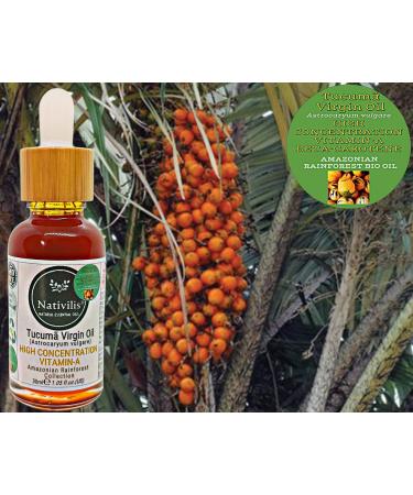 Nativilis TUCUMA VIRGIN OIL (Astrocaryum vulgare) Amazonian Rainforest HIGH CONCENTRATION VITAMIN-A BETA-CAROTENE - SKIN Hair Care - nourishing moisturizing antioxidant anti-inflammatory - Copaiba - Buy Online on GoSupps.com