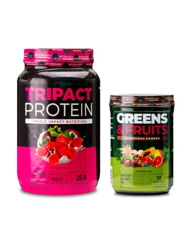Nutrology TRIPACT Protein Powder 7-in-1 Meal Replacement Shake Superberry (40 Servings) Greens & Fruits Powder-Naturally Sourced Superfood Chocolate (30 Servings)