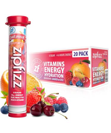 Zipfizz Healthy Energy Drink Mix Hydration with B12 and Multi Vitamins 20 Tubes - Fruit Punch