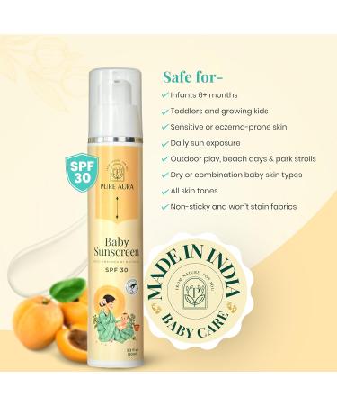 Baby Sunscreen SPF 30 (Pack of 3 50g Each) | 100% Mineral Ayurvedic & Chemical-Free | Gentle Protection for Delicate Baby Skin | Doctor Certified & Outdoor Safe - Buy Online on GoSupps.com