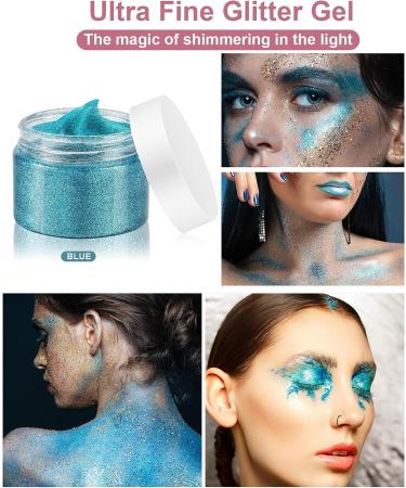 Creamify Face Body Glitter Gel - Pink, Silver & Blue Glitter with Gems Sticker - Rave & Mermaid Makeup - 65g - Buy Online on GoSupps.com