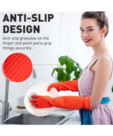 ThxToms Rubber Dishwashing Cleaning Gloves - 2 Pairs Fleece Lined Reusable & Waterproof Extra-Long Cuff Anti-Slip Design for Kitchen & Household - Large Orange (Pack of 4 - Buy Online on GoSupps.com