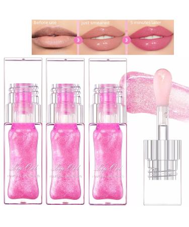 Petansy 3PCS Color Changing Lip Oil Moisturizing Big Brush Lip Glow Oil Hydrating Glimmer Glow Lipstick Smooth Non-Sticky Lip Gloss Lip Balm