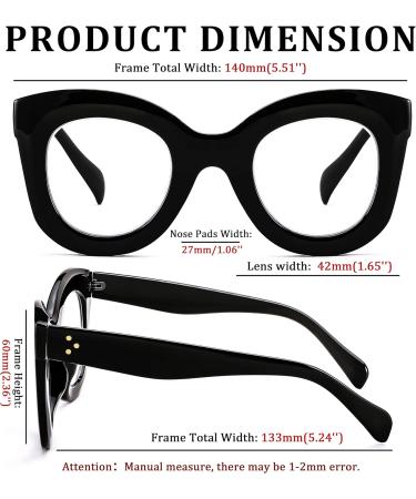 FEISEDY Retro Oversized Blue Light Blocking Reading Glasses - Anti Glare Thick Frame for Digital Eye Strain - B2980 Black Frame 2.0x - Buy Online on GoSupps.com