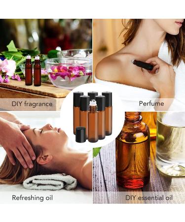 LotFancy 6pc 10ml Amber Glass Roller Bottles with Stainless Steel Roller Balls & Droppers - Buy Online on GoSupps.com