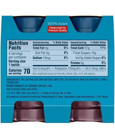 Gerber 100% Juice Apple Prune 4 Fl Oz (Pack of 24) - Buy Online Now for Pure Fruit Goodness - Buy Online on GoSupps.com