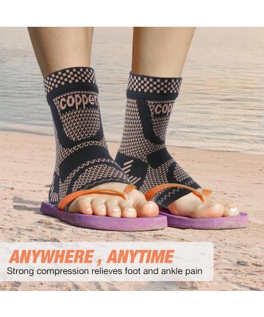 Shop Copper Ankle Brace Compression Sleeve for Pain Relief | Plantar Fasciitis & Achilles Tendonitis Support - Black/Gold - 1 Pair - Buy Online on GoSupps.com