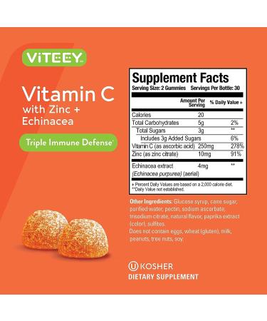Vitamin C Gummies with Zinc & Echinacea - Immune Support Booster for Adults, Teens & Kids - Vegan, Plant Based - 60 Count Orange Flavor Gummy - Buy Online on GoSupps.com