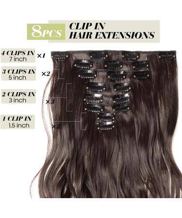 S-noilite 24 Inch Dark Brown Curly Clip In Hair Extensions - 8pcs Full Head Set | 60 Color Options | Sexy Lady Fashion Choice - Buy Online on GoSupps.com