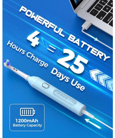 Rotating Electric Toothbrush for Adults with 8 Brush Heads (2 Types) 4 Modes Deep Clean Electric Toothbrush with Rechargeable Power and 2 Min Smart Timer Blue Sky Blue - Buy Online on GoSupps.com