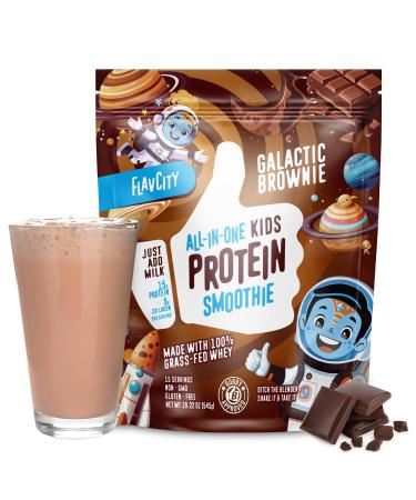 FlavCity All-In-One Protein Smoothie for Kids (Galactic Brownie) - Grass-Fed & Undenatured Whey Protein Powder with 15g Protein & 5g Collagen - Gluten-Free & Non-GMO - 15 Servings