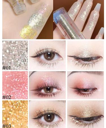3 Colors Liquid Glitter Eyeshadow Set - Waterproof Metallic Shimmer in Silver, Gold & Pink | Long Lasting Glow Eye Shadow Stick | Korean Eye Makeup Gift for Women - Buy Online on GoSupps.com