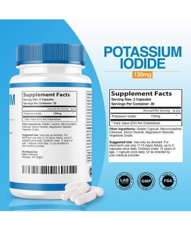 Potassium Iodide Tablets 130mg - Thyroid & Emergency Support Supplement (60 Capsules) - USA Made - Buy Online on GoSupps.com
