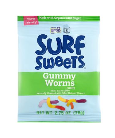 Surf Sweets Gummy Worms, Made with Organic Cane Sugar and Organic Fruit Juice, Gluten Free, Nut-Free, Vegetarian and No Artificial Colors or Flavors, 2.75 oz (Pack of 12) Gummy Worms 2.75 Ounce (Pack of 12)