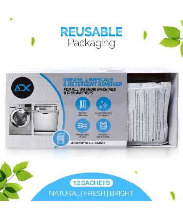 ADK Washing Machine Cleaner Limescale Descaler Detergent & Antibacterial Smells Remover Sachets Keeps Dishwasher and Washing Machines Fresh Cleaning Mould and Smelly Odour (1 Box has 12 Sachets) - Buy Online on GoSupps.com