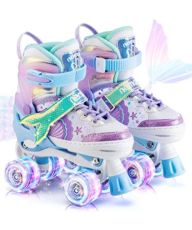 NEMONE Mermaid Light up Roller Skates for Girls - Blue & Purple - Small - Little Kid