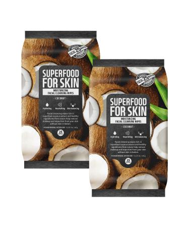 FARMSKIN Facial Cleansing Wipes Moisturizing Coconut / Facial Towelettes to Remove Waterproof Makeup / Gentle & Quick facial cleansing / for Hydrating Skin Balancing / 25 count (Pack of 2) b_Coconut (Set of 2)