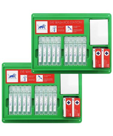 Blue Lion CE Approved Eyewash 20ml Pod Complete Station + No16 Eye Pads Twin Pack Twin Station Pack