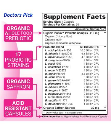Doctors Pick Womens Probiotics Vaginal Probiotic & Mood 2 Month Supply - Supports Vaginal & Urinary Health Yeast Infection & Bacterial Vaginosis Probiotic Immune Health Vegan - Organic - Buy Online on GoSupps.com