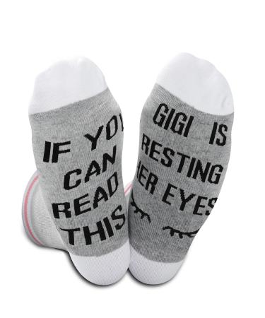 2PAIRS Funny Gigi Gift If You Can Read This Gigi Is Resting Her Eyes Gigi Gift Socks for Grandma Grey