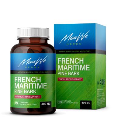 French Maritime Pine Bark Extract - Blood Flow Supplement, Heart Health & Healthy Skin Support - Proanthocyanidins & Potent Antioxidant Supplements Non-GMO - 400 mg, 100 Vegan Capsules 100 Count (Pack of 1)