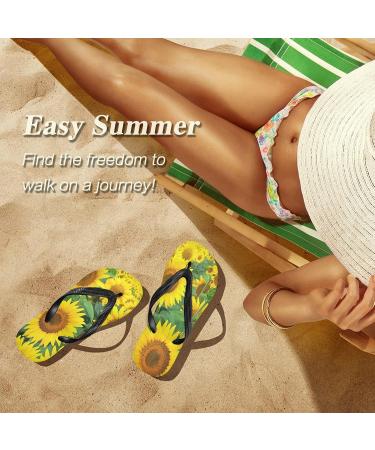 Mnsruu Summer Floral Sunflower Flip Flops for Men & Women - Perfect for Home Hotel Spa and Travel - Buy Online on GoSupps.com