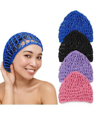 4 PCS Crochet Hair Net - Rayon Cover Hair Wraps for Women Sleeping - Crochet Cap Snoods for Long Hair Net Plopping - Multicolor Crochet Accessories Hair Nets for Women with Long, Short or Curly Hair