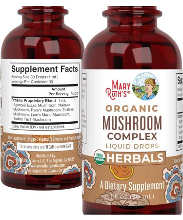 MaryRuth's USDA Organic Mushroom Complex Liquid Drops | Immune Support, Cognitive Function, & Stress Relief | Non-GMO, Vegan, Alcohol-Free Tincture - 1oz - Buy Online on GoSupps.com