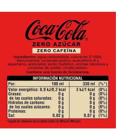  Coca-Cola Coca-Cola Zero Sucre Zero Caffeine - Sugar Free Soda No Calorie No Caffeine - Pack of 24 330ml Canisters - Buy Online on GoSupps.com
