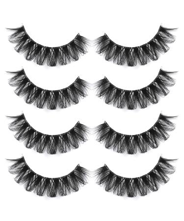 ALICROWN Eyelashes Russian Strip Lashes with Clear Band DD Curl Lashes Strips 3D Faux Mink Lashes 4 Pairs Wispy Eyelashes Pack E-russian strip lashes-1