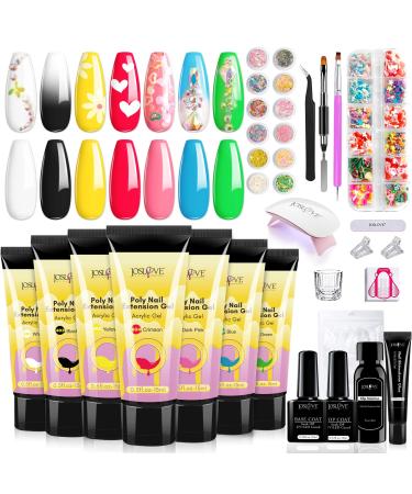 JOSLOVE Poly Nail Gel Kit with UV Light Starter Kits Acrylic Nail Poly Gel Extension Nail Art Soft Clay Polymer Slices All in One Kit (P014) D-Vitality