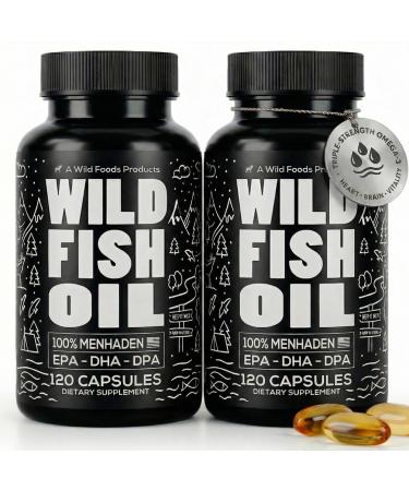 Wild Foods Omega 3 Fish Oil Supplement 120 Capsules (2 pk) | Wild Caught Burpless Odorless Non-GMO Gluten Free | DPA DHA EPA Triple Strength Joint Nutrition for Women & Men 120 Count (Pack of 2)