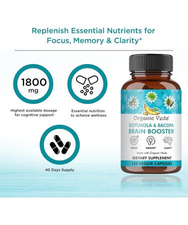 Organic Veda Gotukola Bacopa Capsules Brain Support Supplement for Focus Cognitive Clarity & Energy 120 Veggie Capsules - Buy Online on GoSupps.com