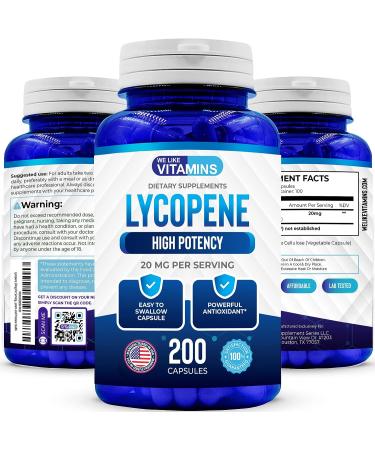 Lycopene 20mg Per Serving - 200 Capsules - Lycopene Supplement - Super Antioxidant which Helps Support Immune System and Prostate Health