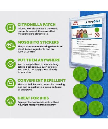 RiptGear Mosquito Repellent Patches - 150 Pack | Natural Citronella Bug Stickers | DEET Free for Kids and Adults - Buy Online on GoSupps.com