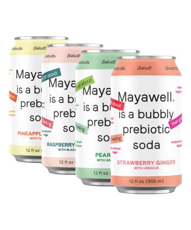 Mayawell Bubbly Prebiotic Soda: Sparkling Soft Drink Beverage Sweetened with Agave, Great Source of Fiber, Supports Gut Health, Digestion, & Immunity - No Stevia, Low Sugar, Low Calorie, Non-GMO (Pack of 12 Cans) Variety Pack